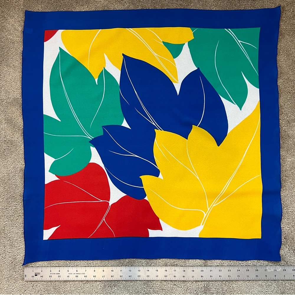 Vintage Leaf Design Silk Scarf Made in Italy